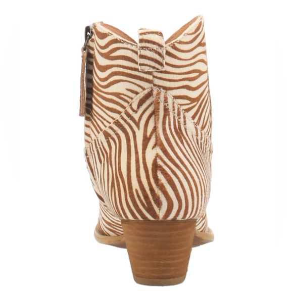 NEW Dingo Tan Zebra Print Hairy Up Genuine Calf Hair Leather Western Bootie 6.5M - Picture 4 of 14